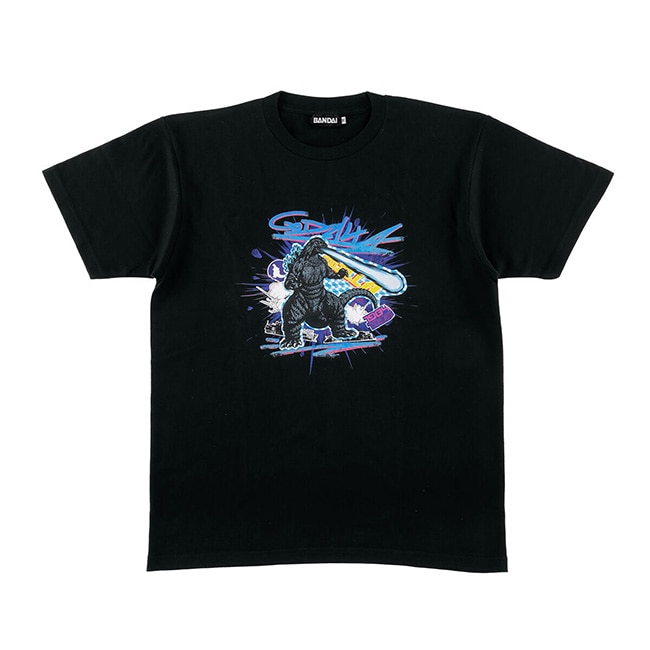 ゴジラ　ステッカーアート　Tシャツ　黒BODY