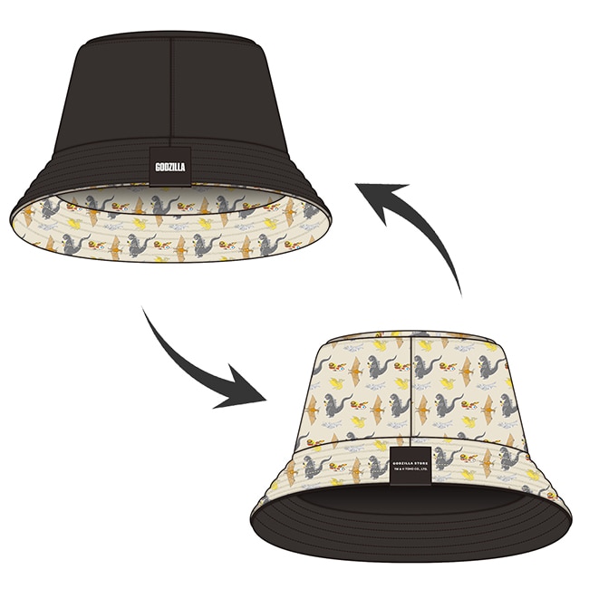 リバーシブルハット　黒　ベージュ総柄