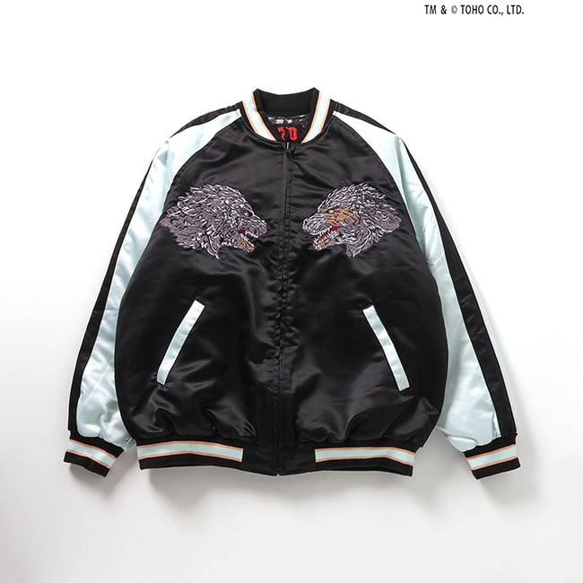 【ゴジラ】蓄光刺繍リバーシブルスカジャンBK　140-150