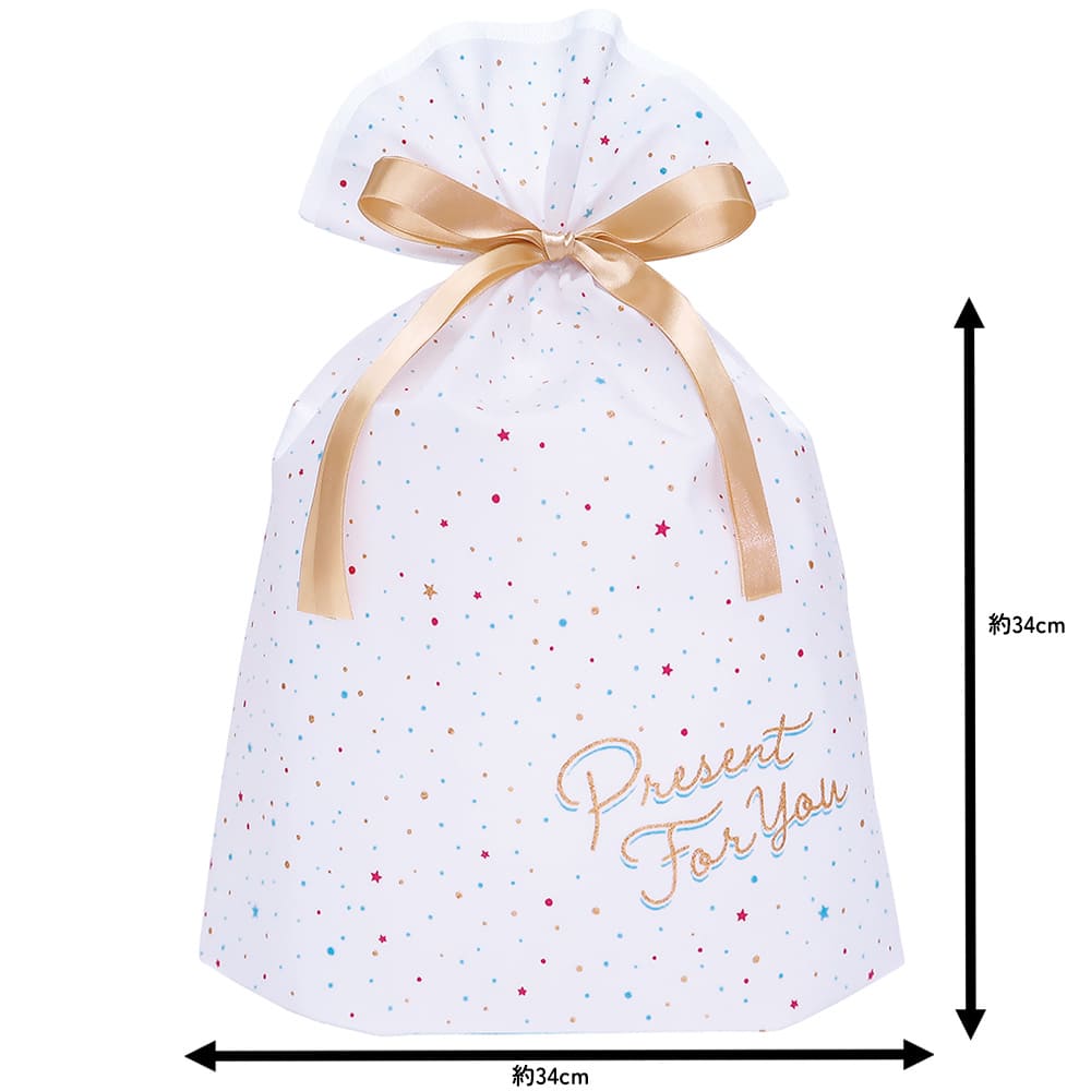ギフトラッピング袋 不織布 メッセージバッグ PLESENT FOR YOU／ホワイトL