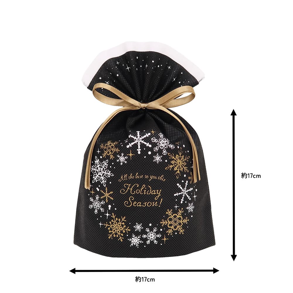 クリスマス ラッピング袋 不織布 スノーリース／ブラックSS