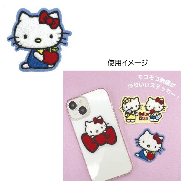 ハローキティ モコモコ刺繍ステッカー キティリンゴ
